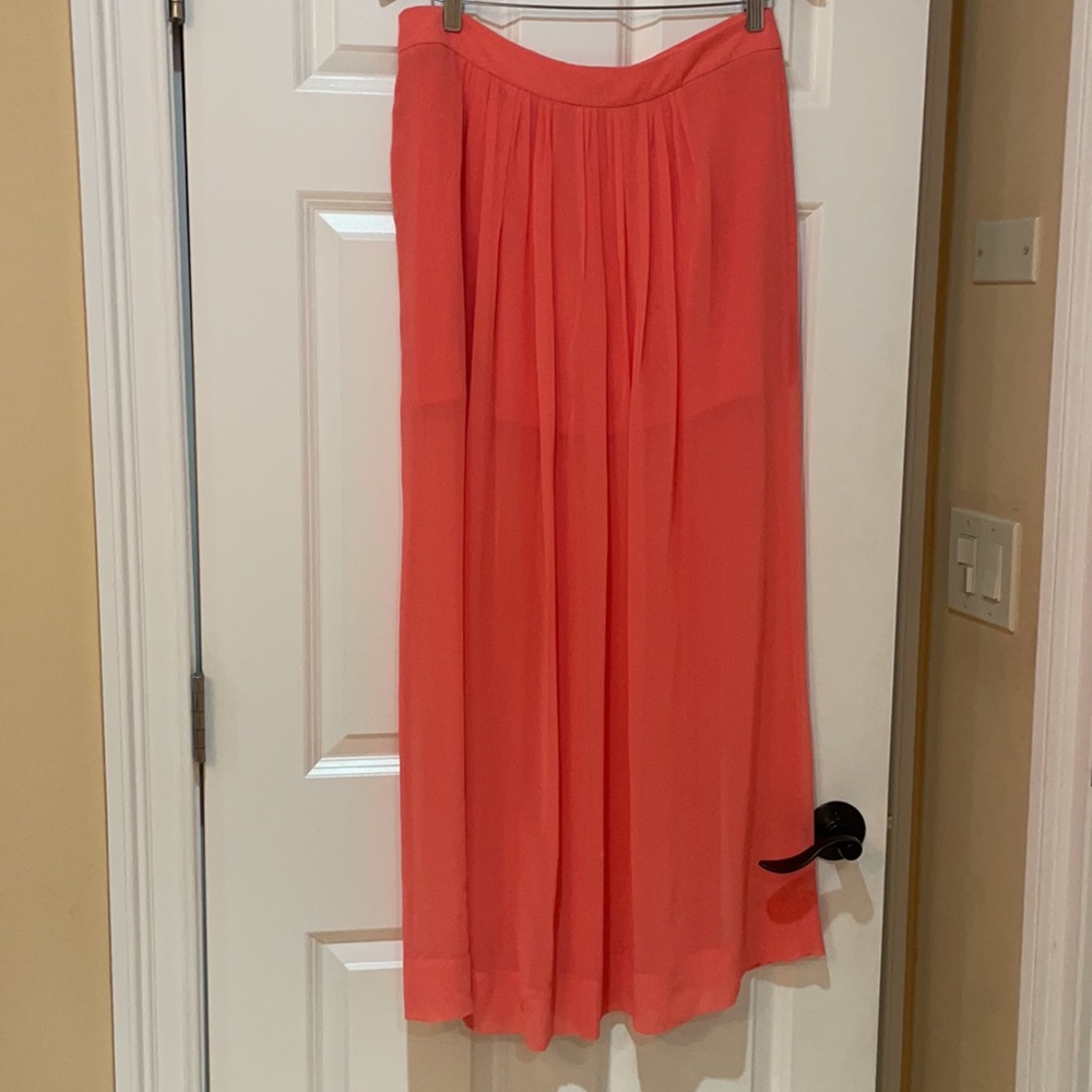 ZARA coral maxi skirt slits sheer pleated - Picture 6 of 6